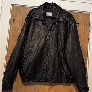 Hathaway Black Leather Bomber jacket Mens XXL Butter Soft Aviator Biker Moto